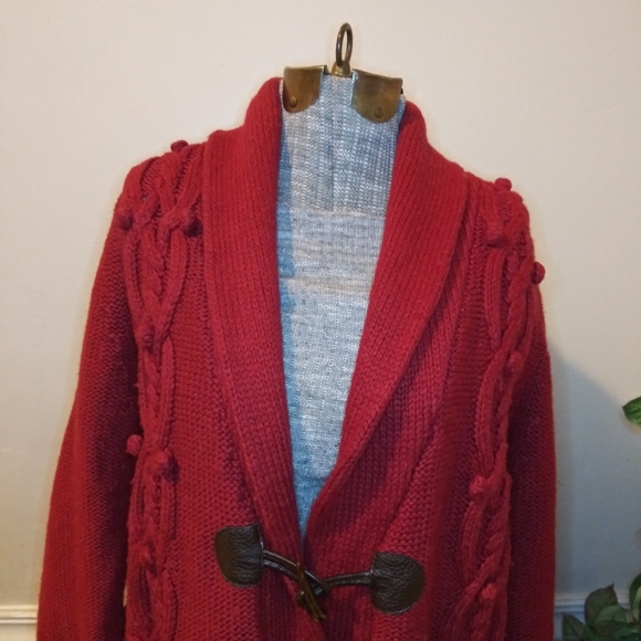Merona Red Popcorn Stitch Toggle Front Cardigan - Picture 2 of 10